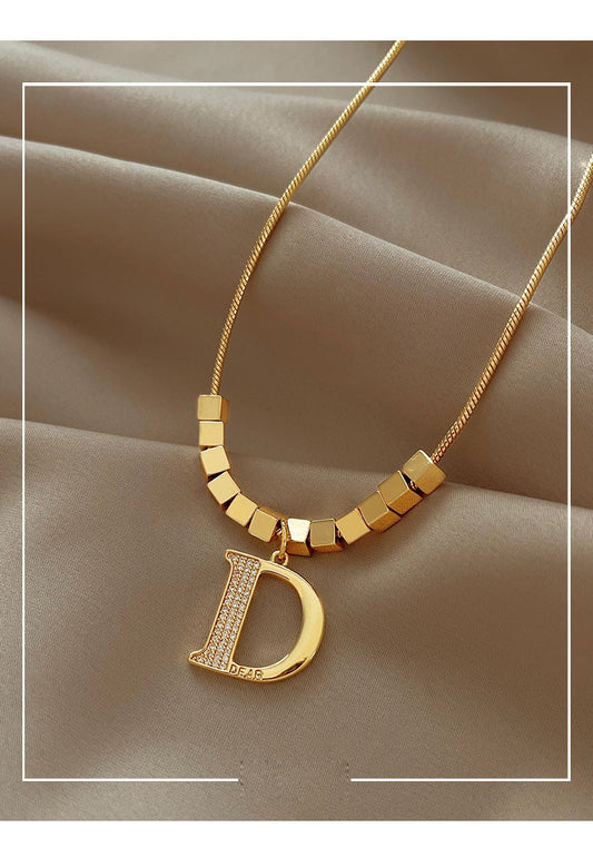 Small Square Zircon Letter Necklace Women French Premium Light Luxury Sweater Chain