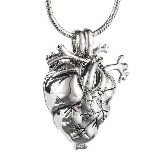 Zinc Alloy Heart Anatomical Shape Openable Ashes Memorial Necklace Pendant Perfume Bottle