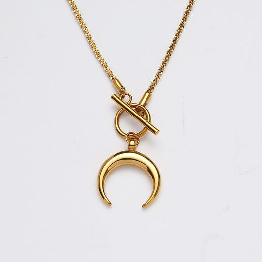 Crescent Half Moon Toggle Necklaces Metal Collar Women's Stainless Steel Ox Horn Luna Necklace Collier
